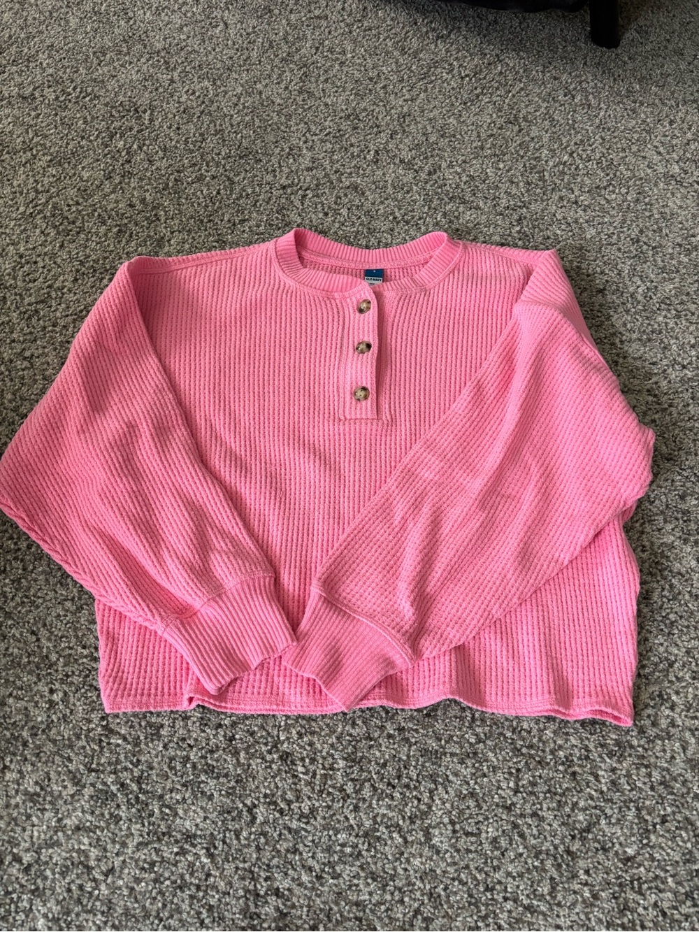 Pink Waffle-Knit Henley Pullover Top - Women